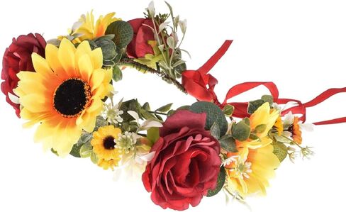 عصابة رأس لحفلات الزفاف على شكل تاج ودوار الشمس وتاج زهرة الأوكالبتوس من فيفدسون (زهرة الكينا الحمراء الصفراء والكاحل) in Kuwait