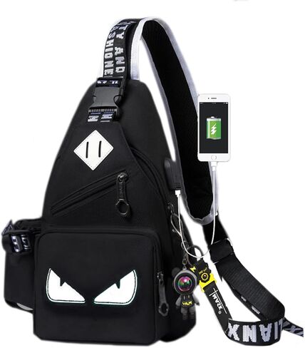 RUILIHIAO Teenager Cartoon Boys Girls Luminous USB Port Chest Sling Bags Crossbody Backpack Travel School The Single Shoulder Bag (Night Glow Black 1) in Saudi Arabia