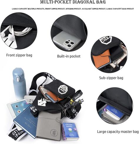 RUILIHIAO Teenager Cartoon Boys Girls Luminous USB Port Chest Sling Bags Crossbody Backpack Travel School The Single Shoulder Bag (Night Glow Black 1) in Saudi Arabia
