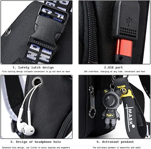 RUILIHIAO Teenager Cartoon Boys Girls Luminous USB Port Chest Sling Bags Crossbody Backpack Travel School The Single Shoulder Bag (Night Glow Black 1) in Saudi Arabia