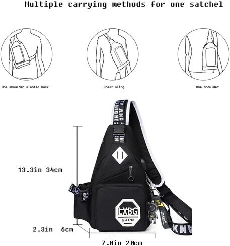 RUILIHIAO Teenager Cartoon Boys Girls Luminous USB Port Chest Sling Bags Crossbody Backpack Travel School The Single Shoulder Bag (Night Glow Black 1) in Saudi Arabia