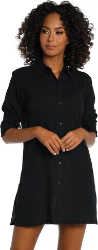 La Blanca Women's Standard Camp Shirt Swimsuit Cover Up, Black, XL in Saudi Arabia