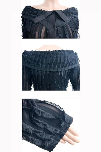 Yuopeid Women's Elegant Long Sleeve Off Shoulder Mesh Wavy Ruffle Front Slit Bodycon Maxi Beach Party Cover Up Dress in Saudi Arabia