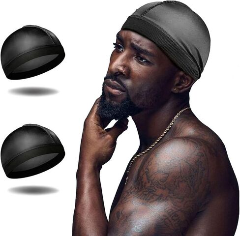 Silky Wave Cap for Men, Good Compression Over Durag, Stocking Wave Cap for 360, 540, 720 Waves, (2-Pack, Black+Black) in Saudi Arabia