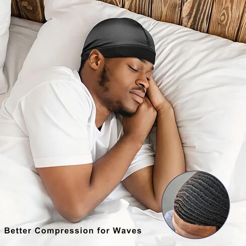 Silky Wave Cap for Men, Good Compression Over Durag, Stocking Wave Cap for 360, 540, 720 Waves, (2-Pack, Black+Black) in Saudi Arabia