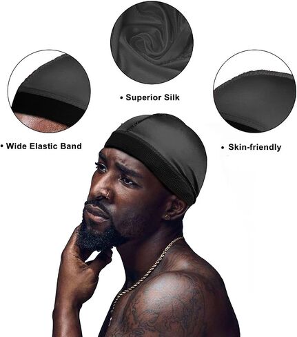Silky Wave Cap for Men, Good Compression Over Durag, Stocking Wave Cap for 360, 540, 720 Waves, (2-Pack, Black+Black) in Saudi Arabia