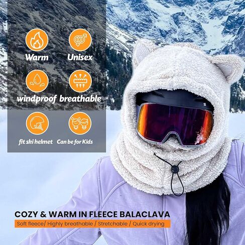 غطاء قناع تزلج على شكل حيوان لطيف بالاكلافا لتدفئة الوجه مع آذان الدب للجنسين للرجال والنساء والأطفال مثالي للتزلج والتزلج على الجليد والمشي لمسافات طويلة والتسلق والتخييم وصيد الأسماك والمزيد من الأنشطة الشتوية الخارجية in Kuwait