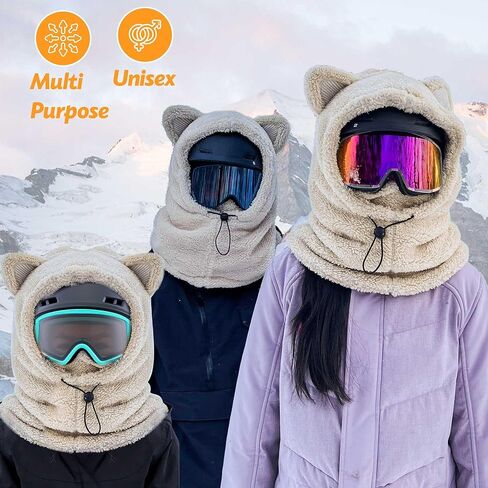 غطاء قناع تزلج على شكل حيوان لطيف بالاكلافا لتدفئة الوجه مع آذان الدب للجنسين للرجال والنساء والأطفال مثالي للتزلج والتزلج على الجليد والمشي لمسافات طويلة والتسلق والتخييم وصيد الأسماك والمزيد من الأنشطة الشتوية الخارجية in Kuwait