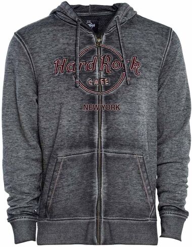Hard Rock Men's Double Burnout Zip Hoodie Charcoal in Kuwait