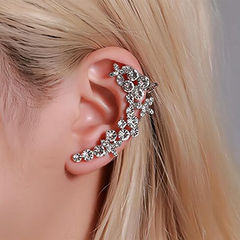 Zeshimb Crystal Ear Clip Earring Cubic Zirconia Rhinestone Butterfly Ear Climber Crawler Earring Sparkly CZ Cluster Ear Cuff Wrap Earring Post Earrings Ear Jackets Jewelry for Women Girls in Saudi Arabia
