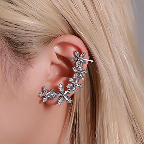 Zeshimb Crystal Ear Clip Earring Cubic Zirconia Rhinestone Butterfly Ear Climber Crawler Earring Sparkly CZ Cluster Ear Cuff Wrap Earring Post Earrings Ear Jackets Jewelry for Women Girls in Saudi Arabia