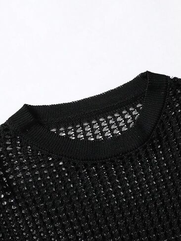 SweatyRocks Men's Solid Hollow Out Drop Shoulder Long Sleeve Knit Tops Lightweight Pullover Sweater in Kuwait