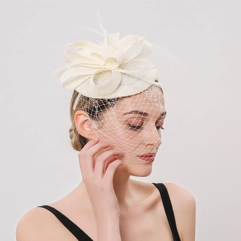 Beaupretty Fascinators Hat Feather Veil Mesh Hat Headband with Bowknot 20s 50s Party Hat for Women Black in Saudi Arabia