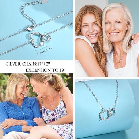XUANPAI أفضل الهدايا للأم، المتشابكة 2 دوائر القلب قلادة الهدايا للأم، عيد ميلاد الأمهات عيد الحب هدايا المجوهرات للأم زوجة من ابنة in Kuwait