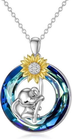 PLATYCO عباد الشمس الفيل قلادة 925 الفضة الاسترليني النمسا كريستال قلادة القلائد مجوهرات للنساء فتاة عيد ميلاد عيد الميلاد هدايا عيد الأم in Kuwait