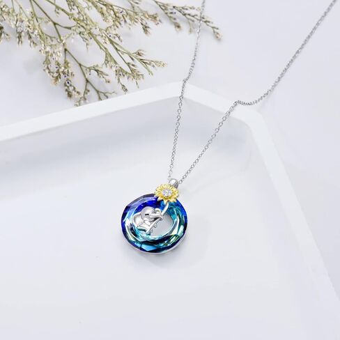 PLATYCO عباد الشمس الفيل قلادة 925 الفضة الاسترليني النمسا كريستال قلادة القلائد مجوهرات للنساء فتاة عيد ميلاد عيد الميلاد هدايا عيد الأم in Kuwait