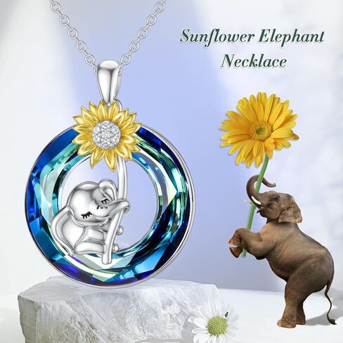 PLATYCO عباد الشمس الفيل قلادة 925 الفضة الاسترليني النمسا كريستال قلادة القلائد مجوهرات للنساء فتاة عيد ميلاد عيد الميلاد هدايا عيد الأم in Kuwait