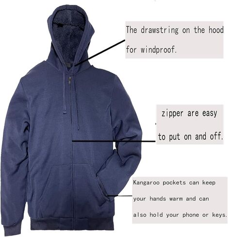Men’s Full Zip Up Hoodies Sherpa Fleece Lined Hoodie Heavyweight Thick Zipper Jacket Heavy Warm Winter Coat in Saudi Arabia