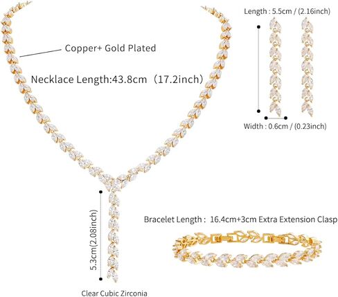 مجموعة مجوهرات MEEDOZ CZ للنساء، قلادة مطلية بالذهب متدلية وحلق قابل للتعديل مع مجموعة زركونيا مكعبة على شكل دمعة لحفلات الزفاف in Kuwait