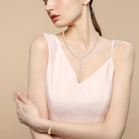 مجموعة مجوهرات MEEDOZ CZ للنساء، قلادة مطلية بالذهب متدلية وحلق قابل للتعديل مع مجموعة زركونيا مكعبة على شكل دمعة لحفلات الزفاف in Kuwait