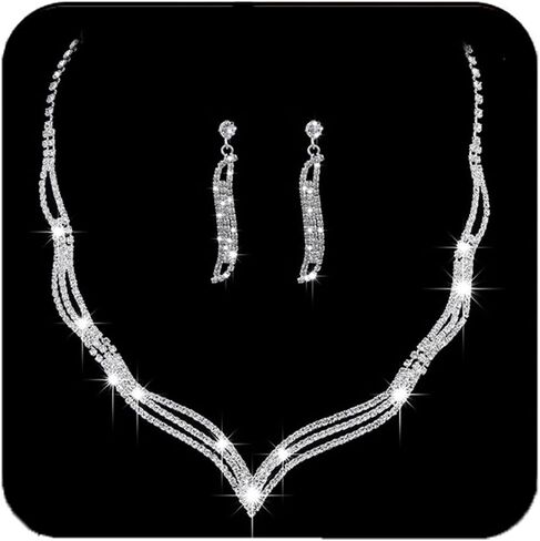 Aukmla Silver Bridal Jewelry Set for Wedding Rhinestones Bridal Necklaces and Earring Sets Prom Costume Jewelry Accessories for Women and Girls (Set of 3) in Saudi Arabia