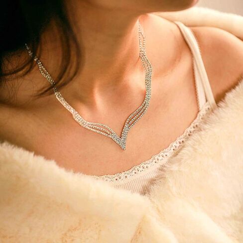 Aukmla Silver Bridal Jewelry Set for Wedding Rhinestones Bridal Necklaces and Earring Sets Prom Costume Jewelry Accessories for Women and Girls (Set of 3) in Saudi Arabia