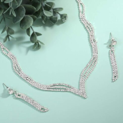 Aukmla Silver Bridal Jewelry Set for Wedding Rhinestones Bridal Necklaces and Earring Sets Prom Costume Jewelry Accessories for Women and Girls (Set of 3) in Saudi Arabia