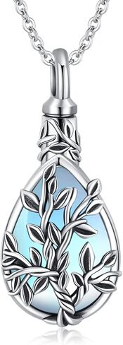 JUSTKIDSTOY Moonstone Urn Necklace for Ashes Sterling Silver Daisy/Rose/Tree Teardrop Pendant Necklace Cremation Jewelry Keepsake Memorial Gifts for Mother Grandma w/Funnel Filler in Saudi Arabia