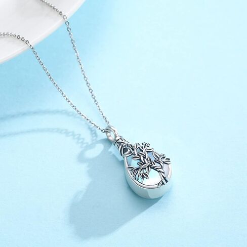 JUSTKIDSTOY Moonstone Urn Necklace for Ashes Sterling Silver Daisy/Rose/Tree Teardrop Pendant Necklace Cremation Jewelry Keepsake Memorial Gifts for Mother Grandma w/Funnel Filler in Saudi Arabia