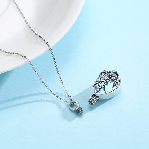 JUSTKIDSTOY Moonstone Urn Necklace for Ashes Sterling Silver Daisy/Rose/Tree Teardrop Pendant Necklace Cremation Jewelry Keepsake Memorial Gifts for Mother Grandma w/Funnel Filler in Saudi Arabia