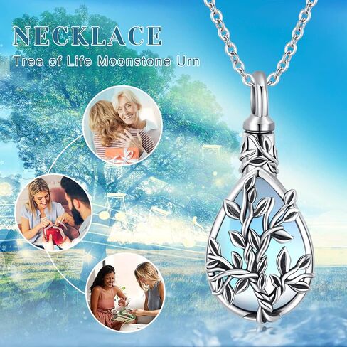 JUSTKIDSTOY Moonstone Urn Necklace for Ashes Sterling Silver Daisy/Rose/Tree Teardrop Pendant Necklace Cremation Jewelry Keepsake Memorial Gifts for Mother Grandma w/Funnel Filler in Saudi Arabia