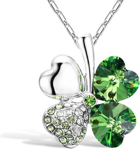 Merdia Four Leaf Clover Heart-shaped Crystal Pendant Necklace | Necklaces for Women | Heart Necklace | Silver necklace for Women | Womens Gifts | Heart Pendant Necklace | 4 Leaf Clover Necklace in Saudi Arabia