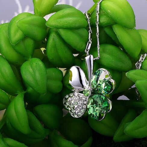 Merdia Four Leaf Clover Heart-shaped Crystal Pendant Necklace | Necklaces for Women | Heart Necklace | Silver necklace for Women | Womens Gifts | Heart Pendant Necklace | 4 Leaf Clover Necklace in Saudi Arabia