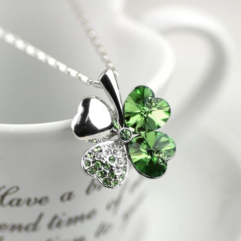 Merdia Four Leaf Clover Heart-shaped Crystal Pendant Necklace | Necklaces for Women | Heart Necklace | Silver necklace for Women | Womens Gifts | Heart Pendant Necklace | 4 Leaf Clover Necklace in Saudi Arabia