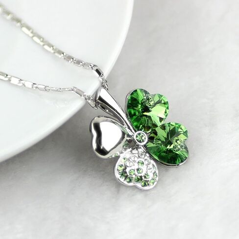 Merdia Four Leaf Clover Heart-shaped Crystal Pendant Necklace | Necklaces for Women | Heart Necklace | Silver necklace for Women | Womens Gifts | Heart Pendant Necklace | 4 Leaf Clover Necklace in Saudi Arabia