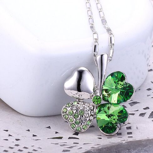 Merdia Four Leaf Clover Heart-shaped Crystal Pendant Necklace | Necklaces for Women | Heart Necklace | Silver necklace for Women | Womens Gifts | Heart Pendant Necklace | 4 Leaf Clover Necklace in Saudi Arabia