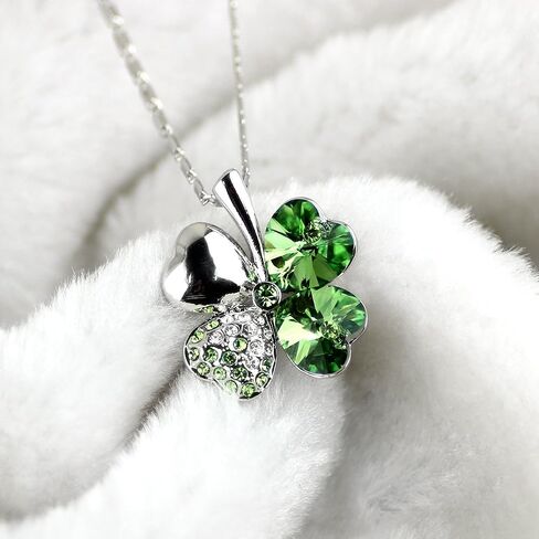 Merdia Four Leaf Clover Heart-shaped Crystal Pendant Necklace | Necklaces for Women | Heart Necklace | Silver necklace for Women | Womens Gifts | Heart Pendant Necklace | 4 Leaf Clover Necklace in Saudi Arabia