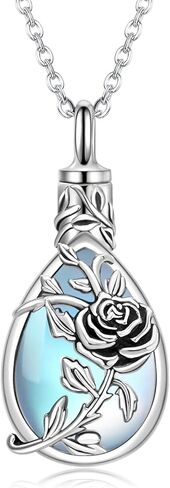 JUSTKIDSTOY Moonstone Urn Necklace for Ashes Sterling Silver Daisy/Rose/Tree Teardrop Pendant Necklace Cremation Jewelry Keepsake Memorial Gifts for Mother Grandma w/Funnel Filler in Saudi Arabia