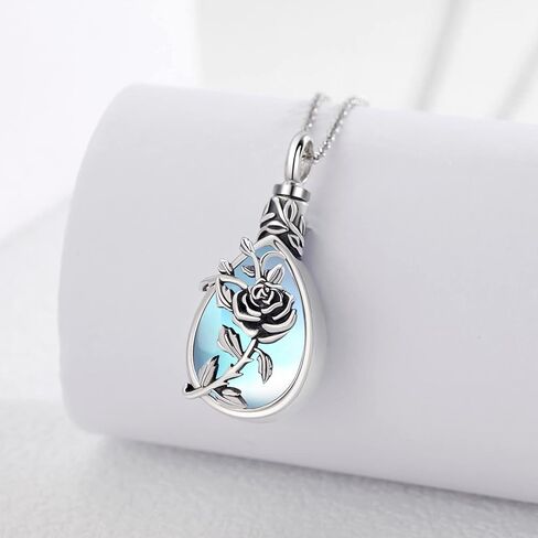 JUSTKIDSTOY Moonstone Urn Necklace for Ashes Sterling Silver Daisy/Rose/Tree Teardrop Pendant Necklace Cremation Jewelry Keepsake Memorial Gifts for Mother Grandma w/Funnel Filler in Saudi Arabia
