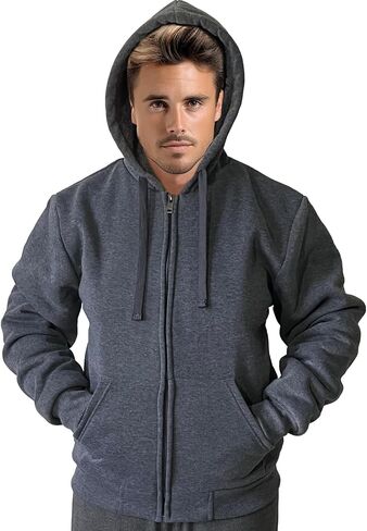 Men’s Full Zip Up Hoodies Sherpa Fleece Lined Hoodie Heavyweight Thick Zipper Jacket Heavy Warm Winter Coat in Saudi Arabia
