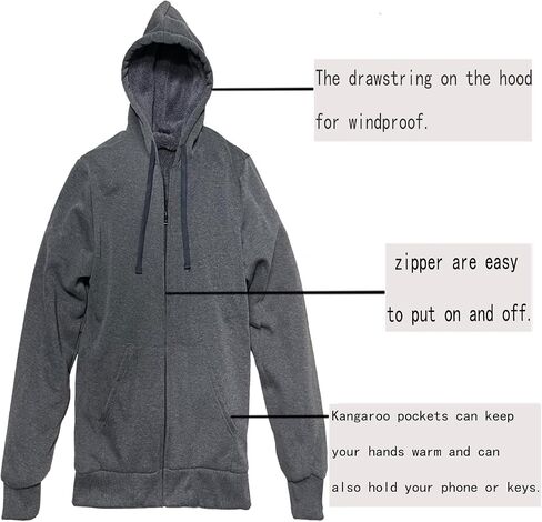 Men’s Full Zip Up Hoodies Sherpa Fleece Lined Hoodie Heavyweight Thick Zipper Jacket Heavy Warm Winter Coat in Saudi Arabia