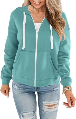 سترة نسائية من Minetom بسحاب كامل وغطاء للرأس وأكمام طويلة وسترات بقلنسوة صلبة مع جيب in Kuwait