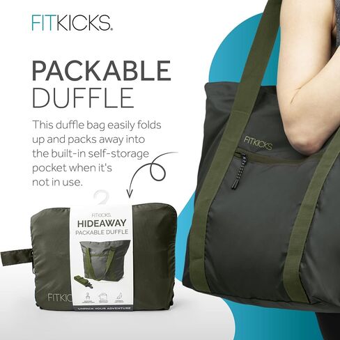 FITKICKS Hideaway Packable Duffle، حقيبة دفل كبيرة للسفر، أخضر in Kuwait