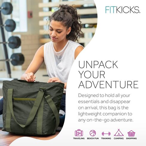 FITKICKS Hideaway Packable Duffle، حقيبة دفل كبيرة للسفر، أخضر in Kuwait