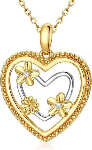 Rikelus 14K Real Gold Heart Necklace for Women Mother, Two-Tone Solid Gold Double Heart Necklace, Mothers Day Gifts for Mom Wife Girlfriend Her 16+1+1 inch in Saudi Arabia