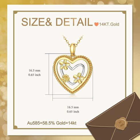 Rikelus 14K Real Gold Heart Necklace for Women Mother, Two-Tone Solid Gold Double Heart Necklace, Mothers Day Gifts for Mom Wife Girlfriend Her 16+1+1 inch in Saudi Arabia