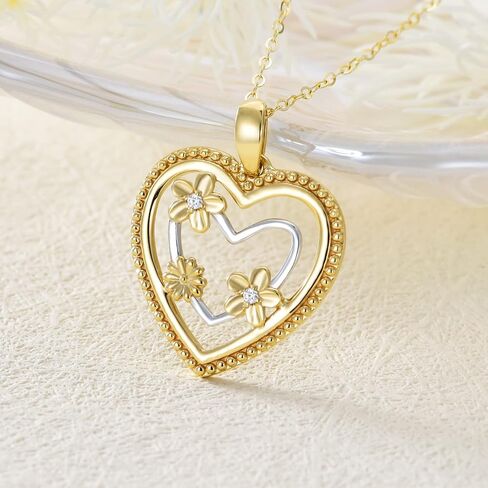 Rikelus 14K Real Gold Heart Necklace for Women Mother, Two-Tone Solid Gold Double Heart Necklace, Mothers Day Gifts for Mom Wife Girlfriend Her 16+1+1 inch in Saudi Arabia