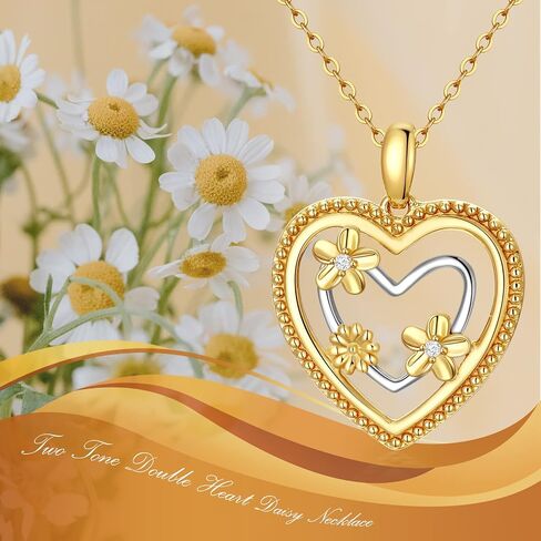 Rikelus 14K Real Gold Heart Necklace for Women Mother, Two-Tone Solid Gold Double Heart Necklace, Mothers Day Gifts for Mom Wife Girlfriend Her 16+1+1 inch in Saudi Arabia