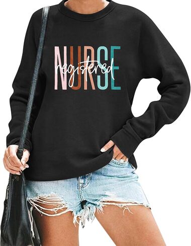 MNLYBABY Registered Nurse Sweatshirt Women Nurse Life Pullover Shirts Nursing Student Gift Crewneck Long Sleeve Tees in Saudi Arabia