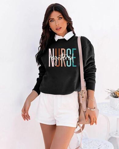 MNLYBABY Registered Nurse Sweatshirt Women Nurse Life Pullover Shirts Nursing Student Gift Crewneck Long Sleeve Tees in Saudi Arabia